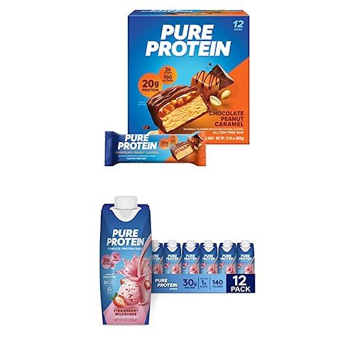 Chocolate Peanut Caramel Protein Bars 12 Count + Strawberry Protein Shake 12 Pack E6378
