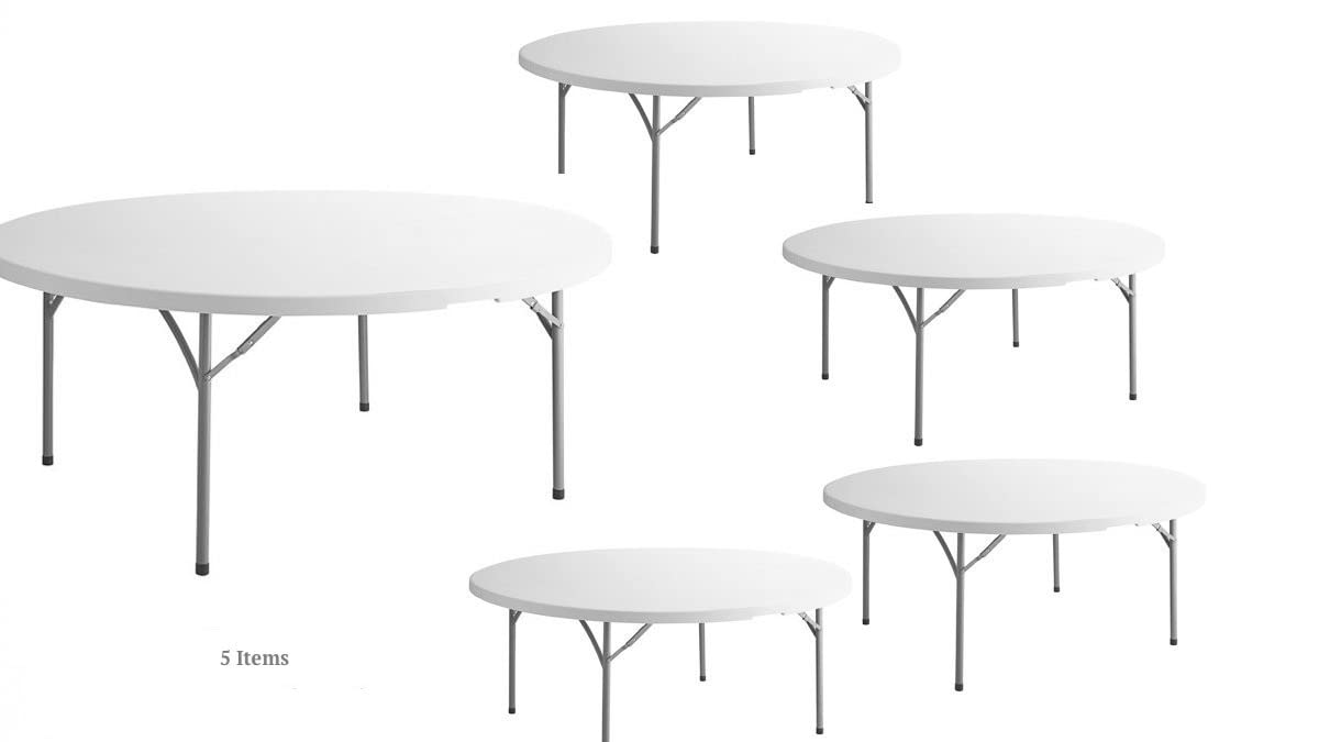 White 6-ft Plastic Folding Round Table N313460