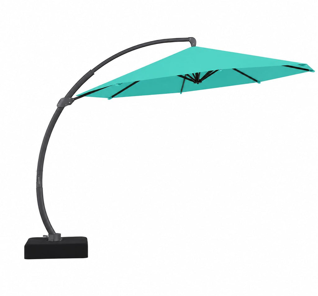 11ft Turquoise Blue Offset Cantilever Patio Umbrella with Base M815