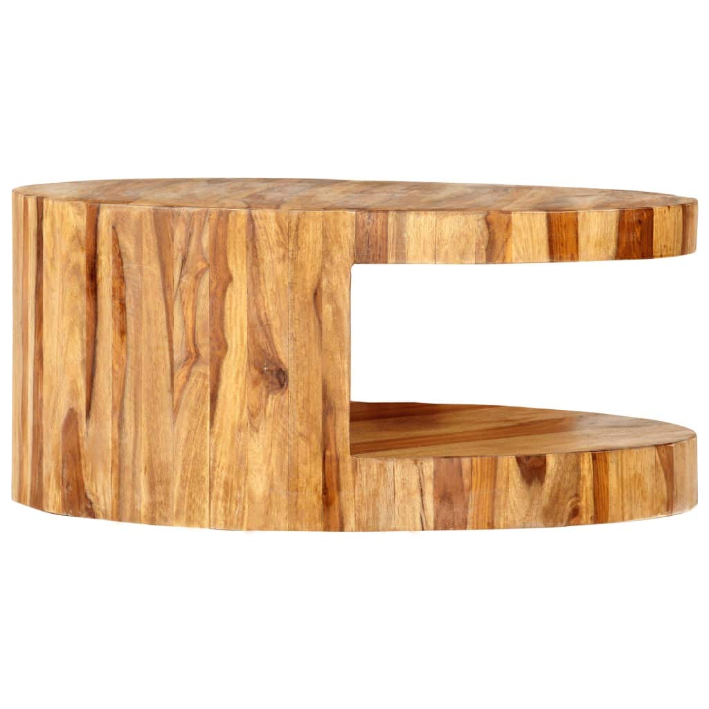 Solid Sheesham Wood Round Coffee Table with Storage Shelf B7986