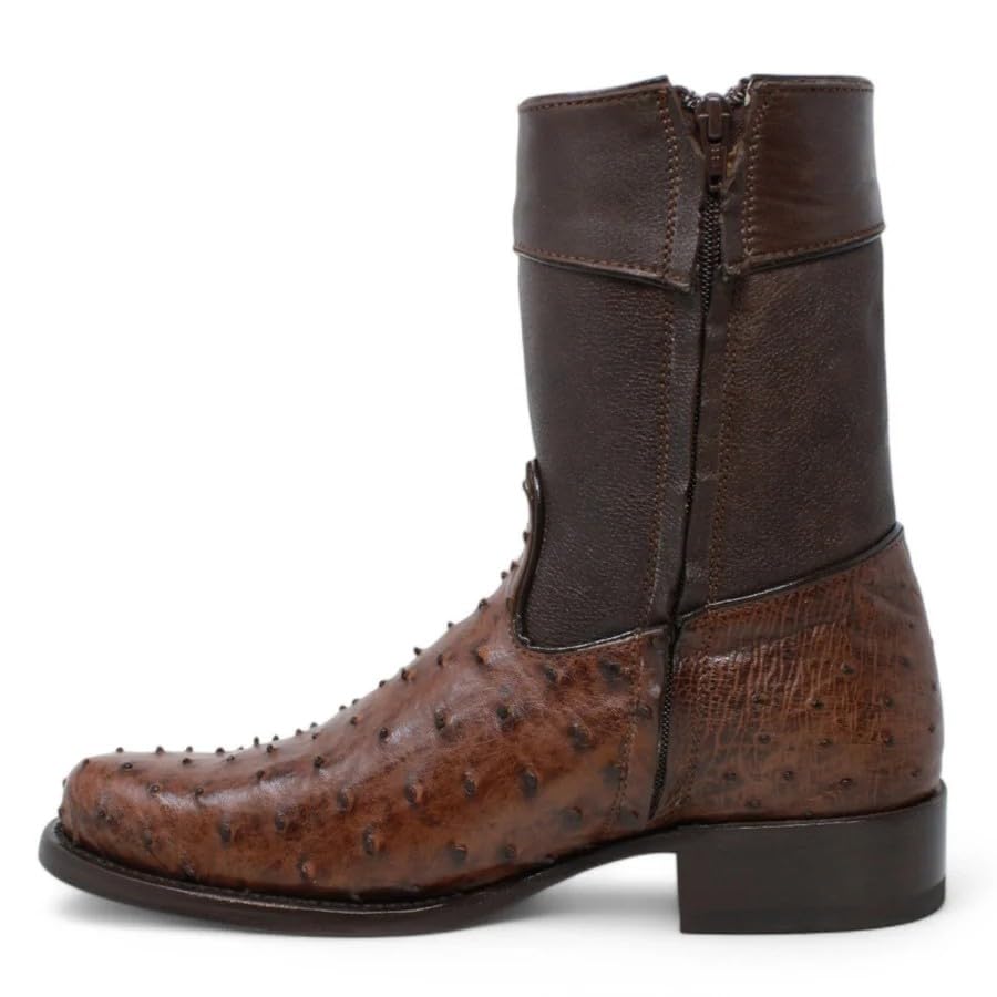 Brown Ostrich Skin Western Cowboy Boots with Zipper T301728