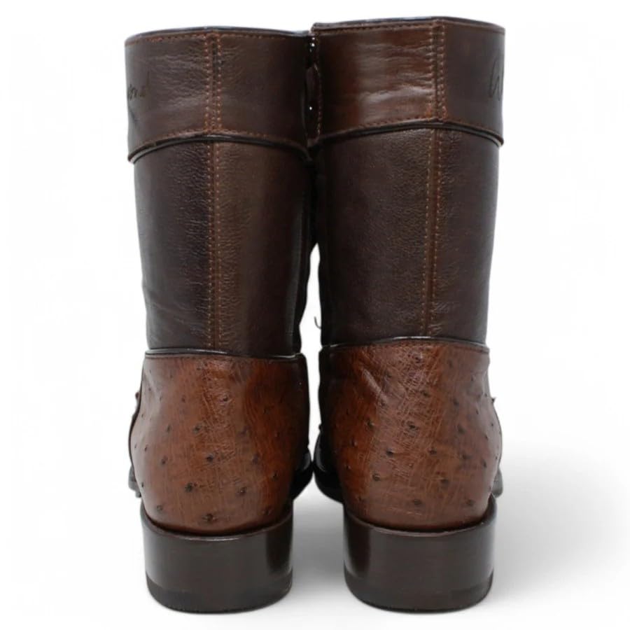 Brown Ostrich Skin Western Cowboy Boots with Zipper T301728