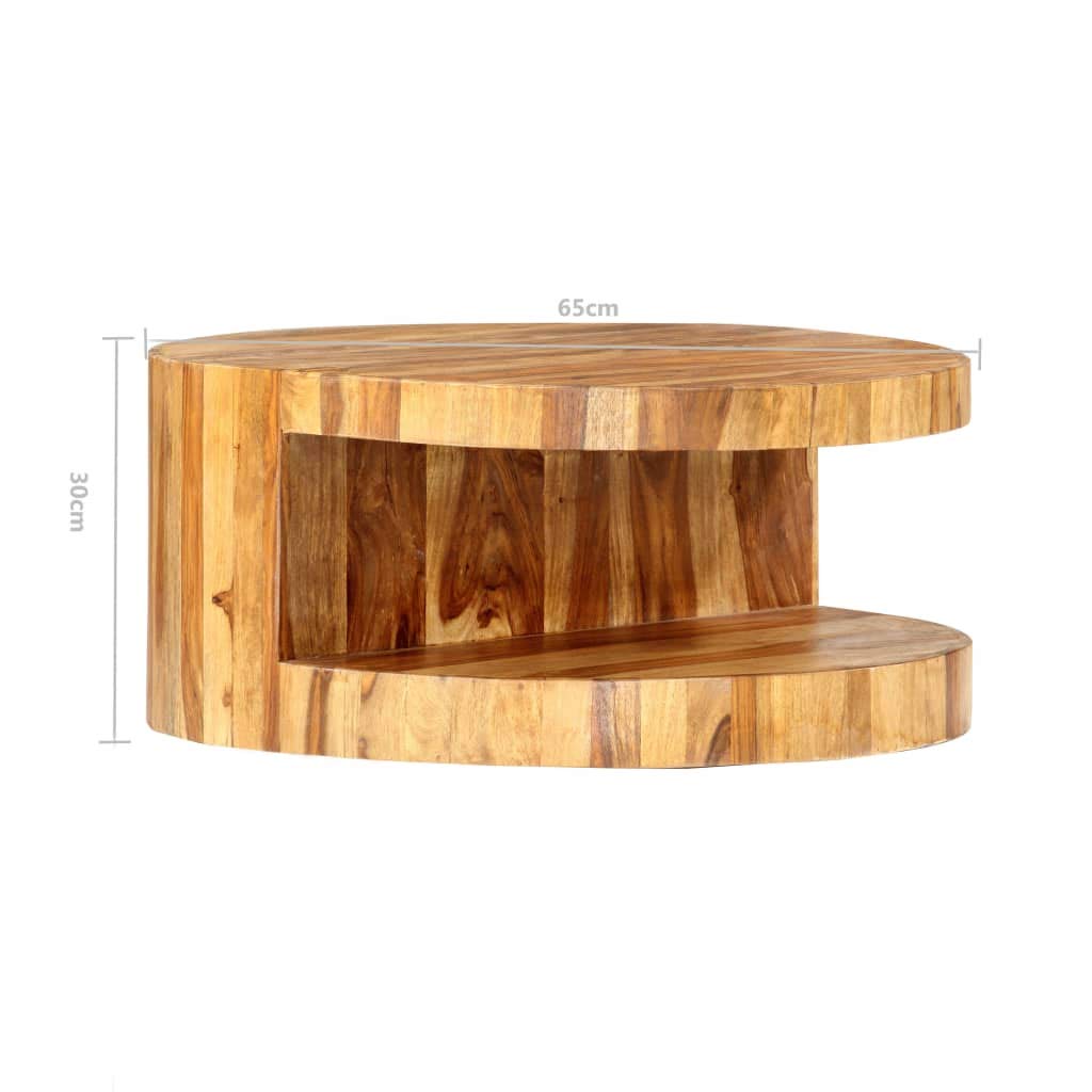 Solid Sheesham Wood Round Coffee Table with Storage Shelf B7986