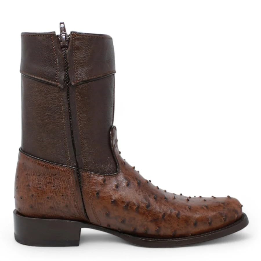 Brown Ostrich Skin Western Cowboy Boots with Zipper T301728