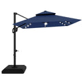 10 ft Navy Blue Solar Cantilever Patio Umbrella with Base C6350