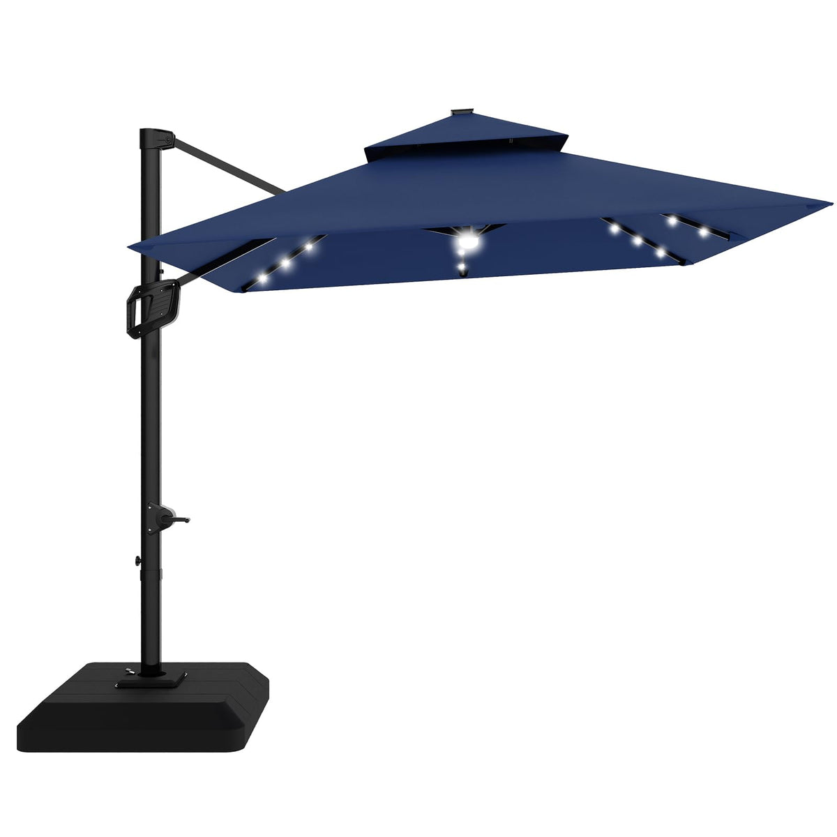 10 ft Navy Blue Solar Cantilever Patio Umbrella with Base C6350