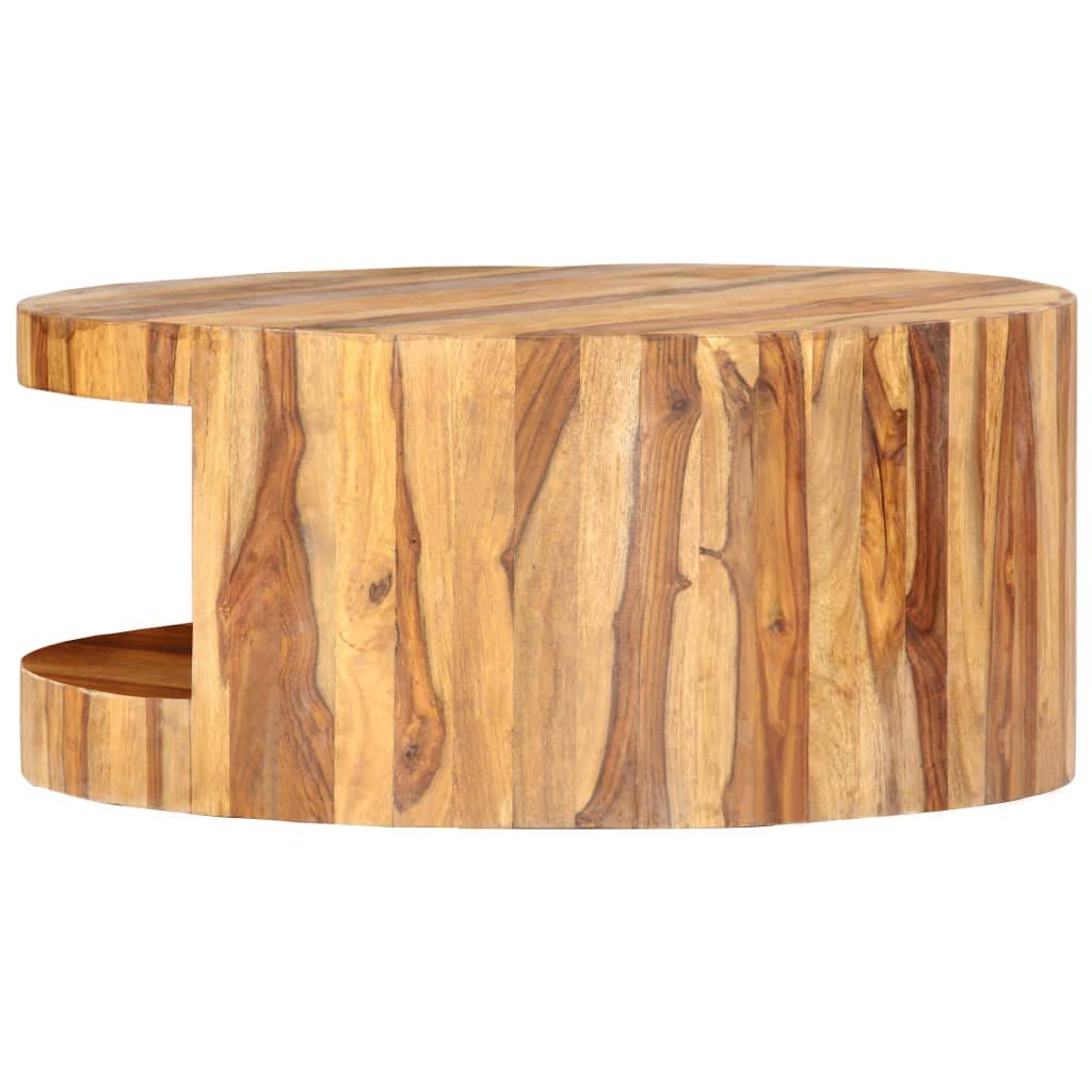 Solid Sheesham Wood Round Coffee Table with Storage Shelf B7986