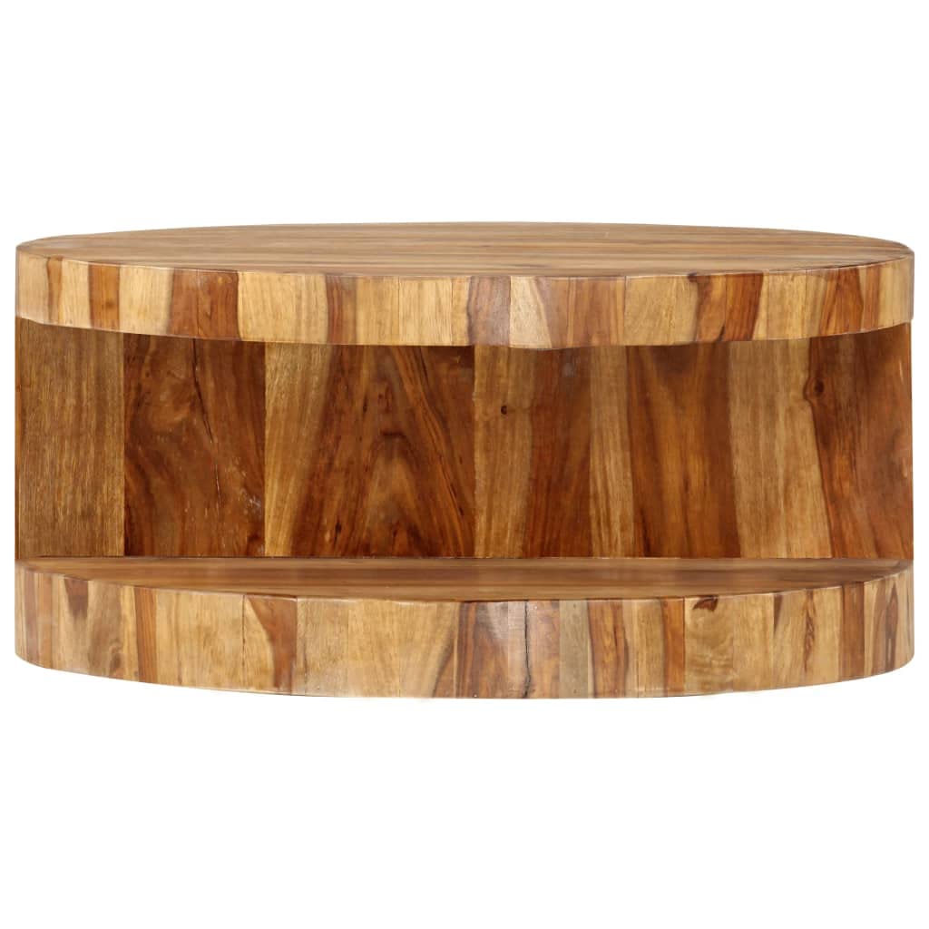 Solid Sheesham Wood Round Coffee Table with Storage Shelf B7986