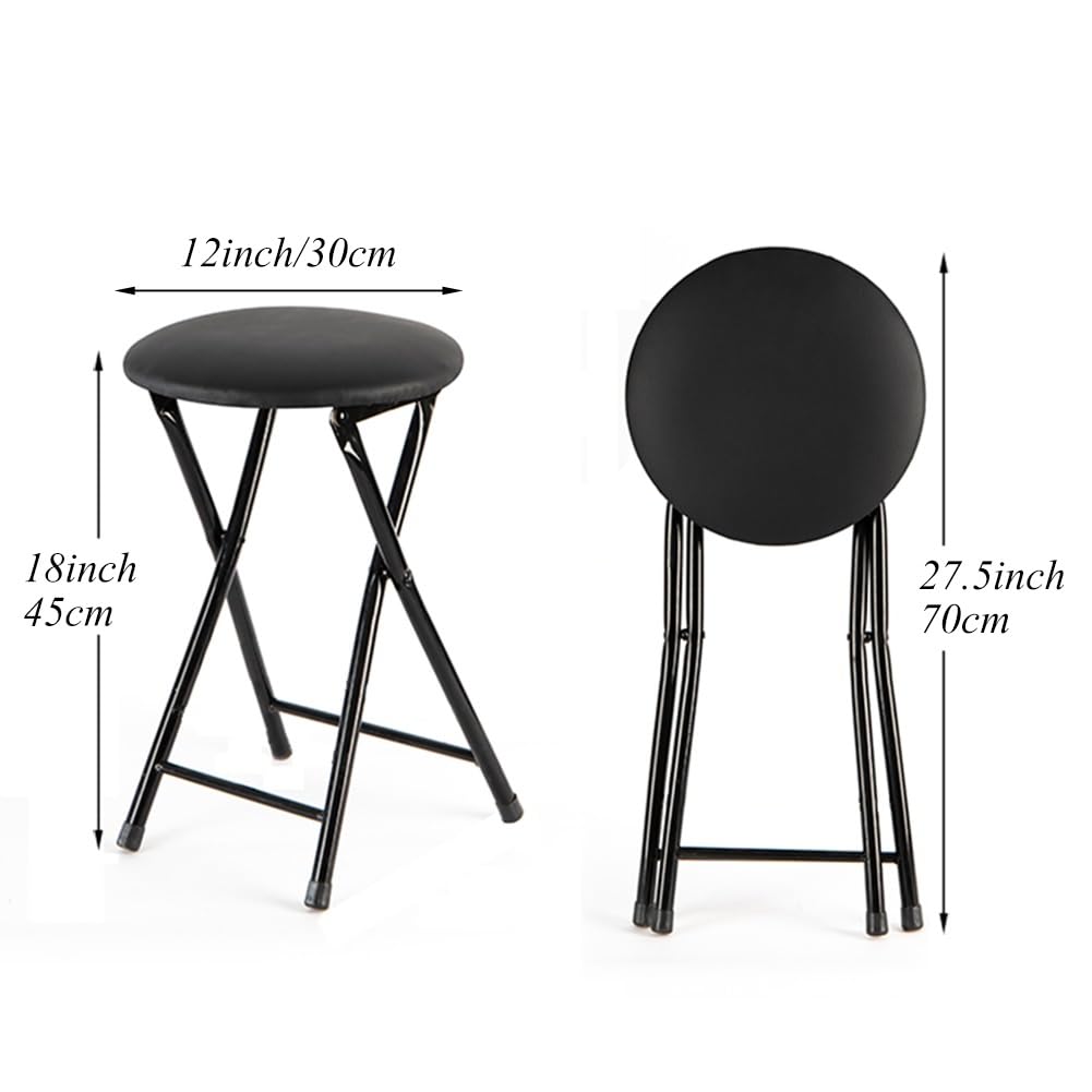 Portable Foldable Stool with Padded Seat 18 Inch Black W6049