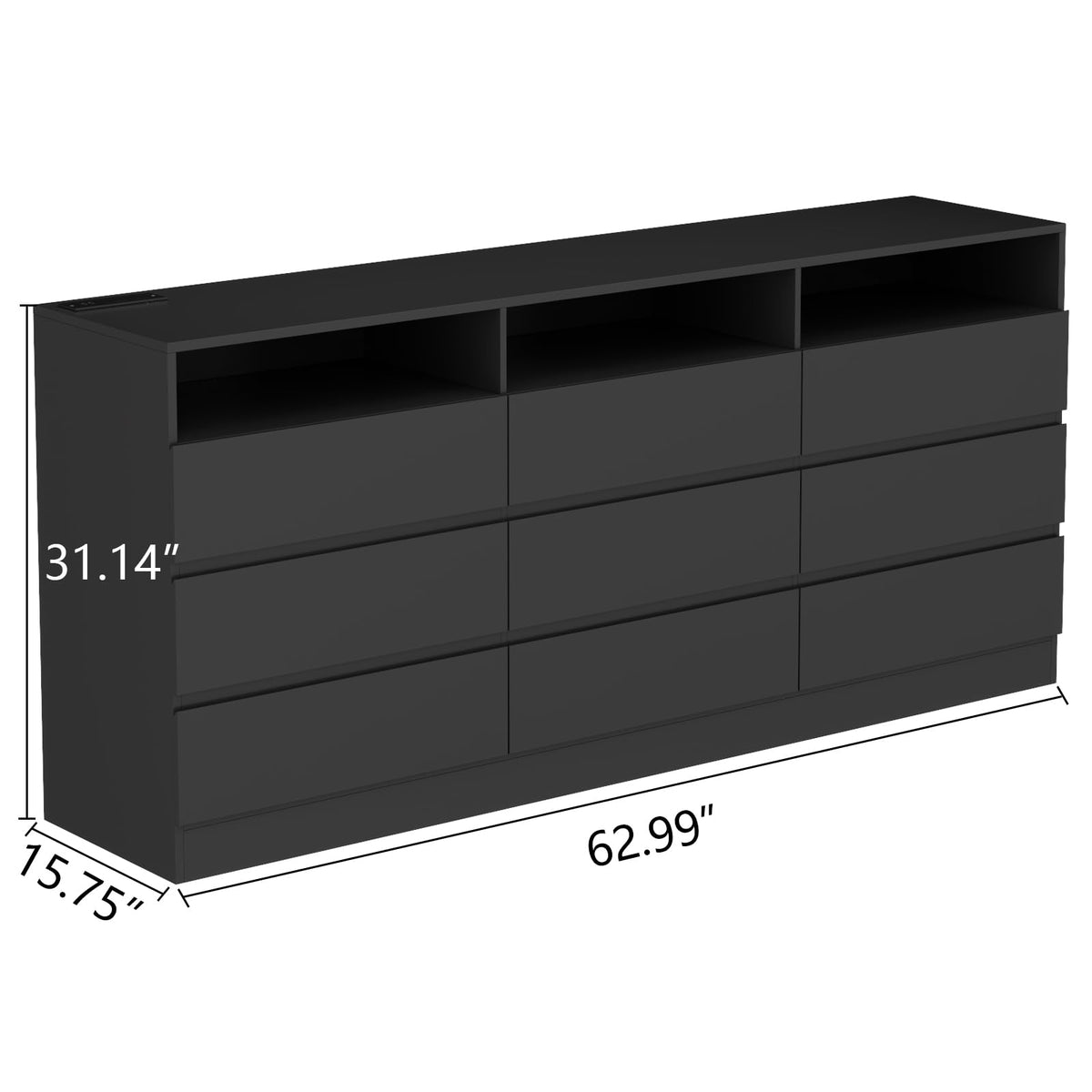 Black 9-Drawer Dresser W813