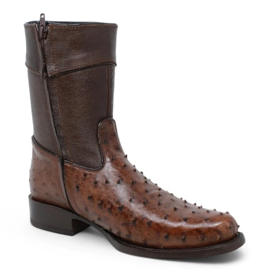 Brown Ostrich Skin Western Cowboy Boots with Zipper T301728