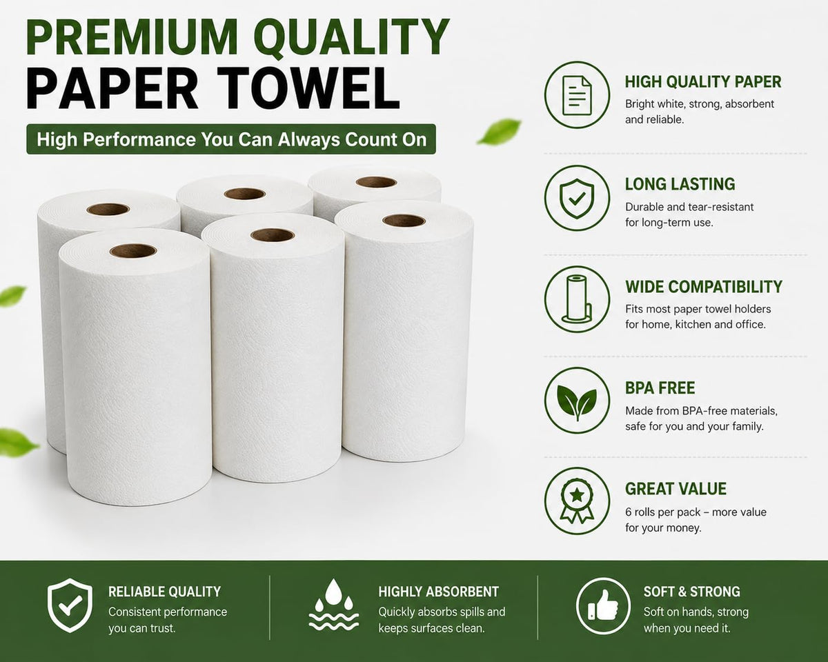 White Paper Towels 6 Rolls O73130