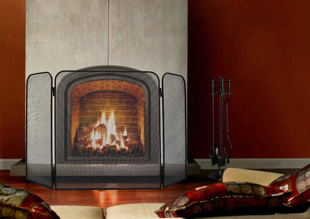Iron 3-Panel Fireplace Screen Spark Guard D466884