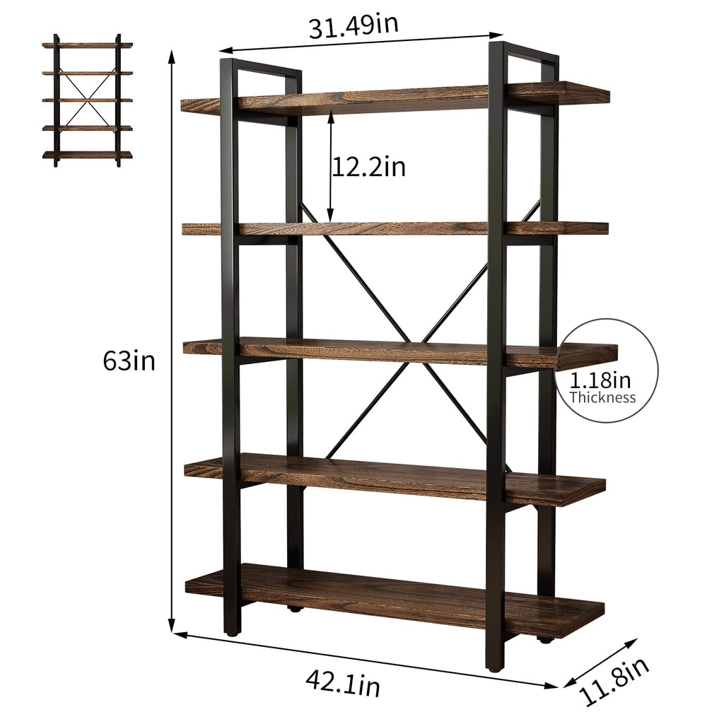 5-Tier Solid Wood and Metal Bookcase I81720