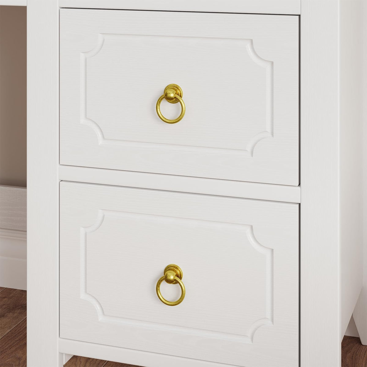 47" White and Gold Desk with Hutch and 4 Drawers J670400