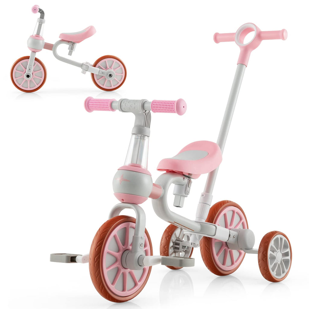 4 in 1 Tricycle with Adjustable Seat & Push Handle, Removable Pedals & Training Wheels, Pink B618