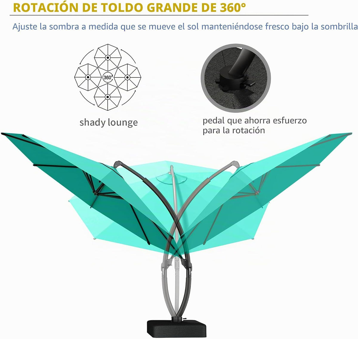 11ft Turquoise Blue Offset Cantilever Patio Umbrella with Base M815