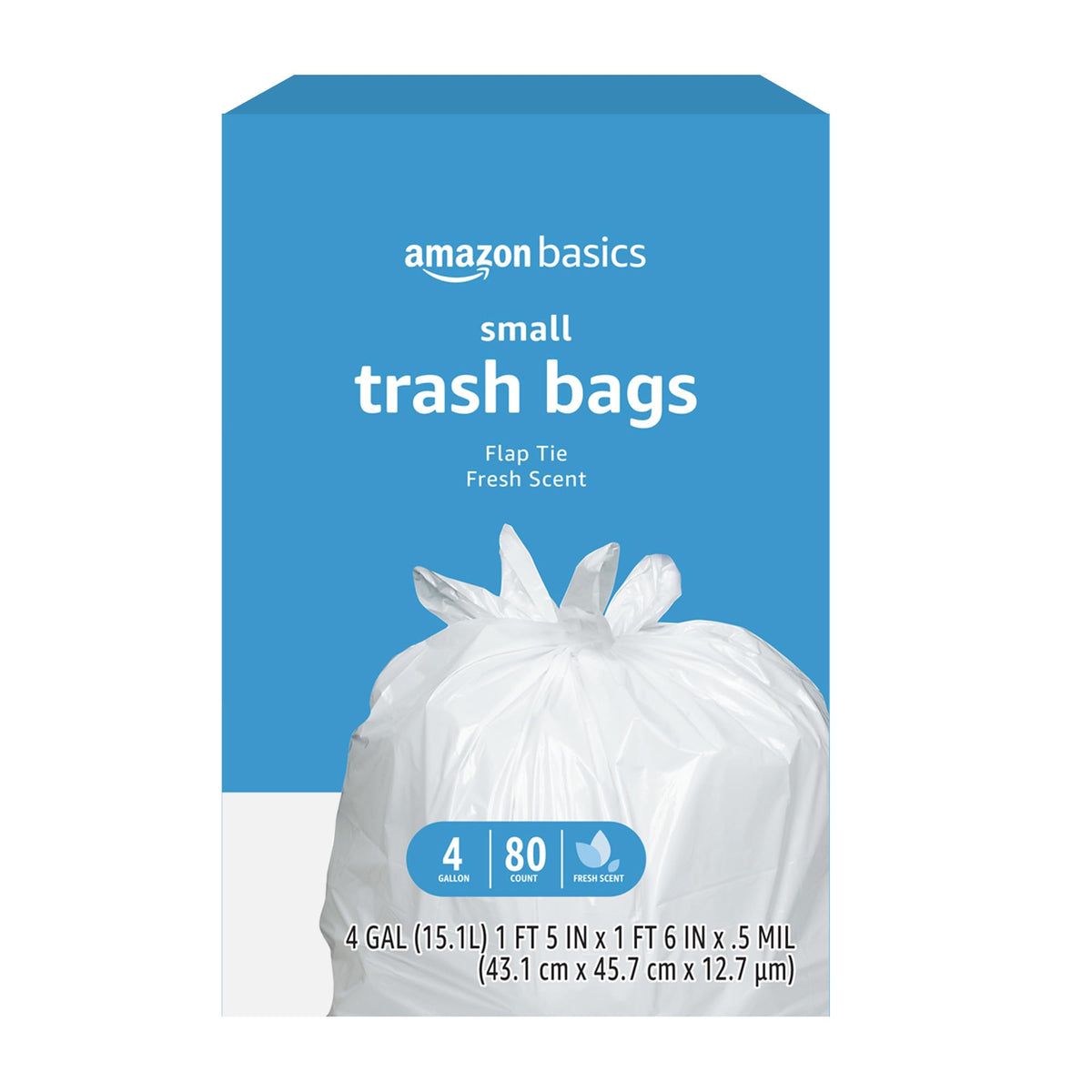 4 Gallon Trash Bags with Flap Ties, Fresh Scent, 80 Count Q1058