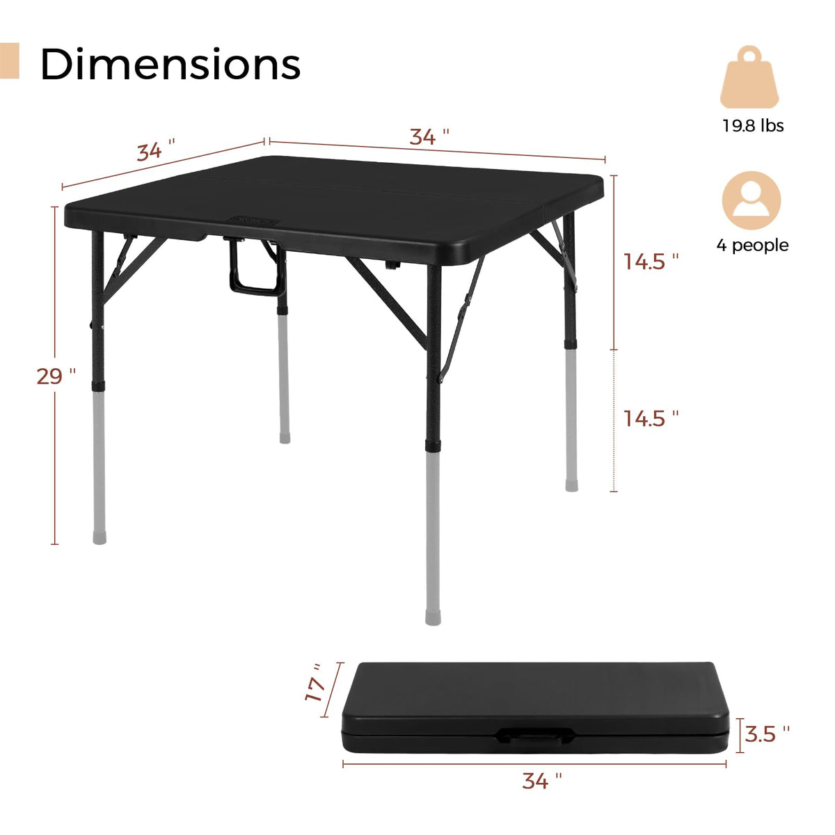 34" Black Folding Card Table A41523