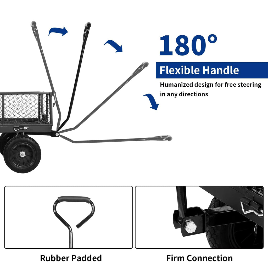 10" Steel Garden Cart with Rotating Handle and Removable Sides, 4 Cu.Ft, Black N92764
