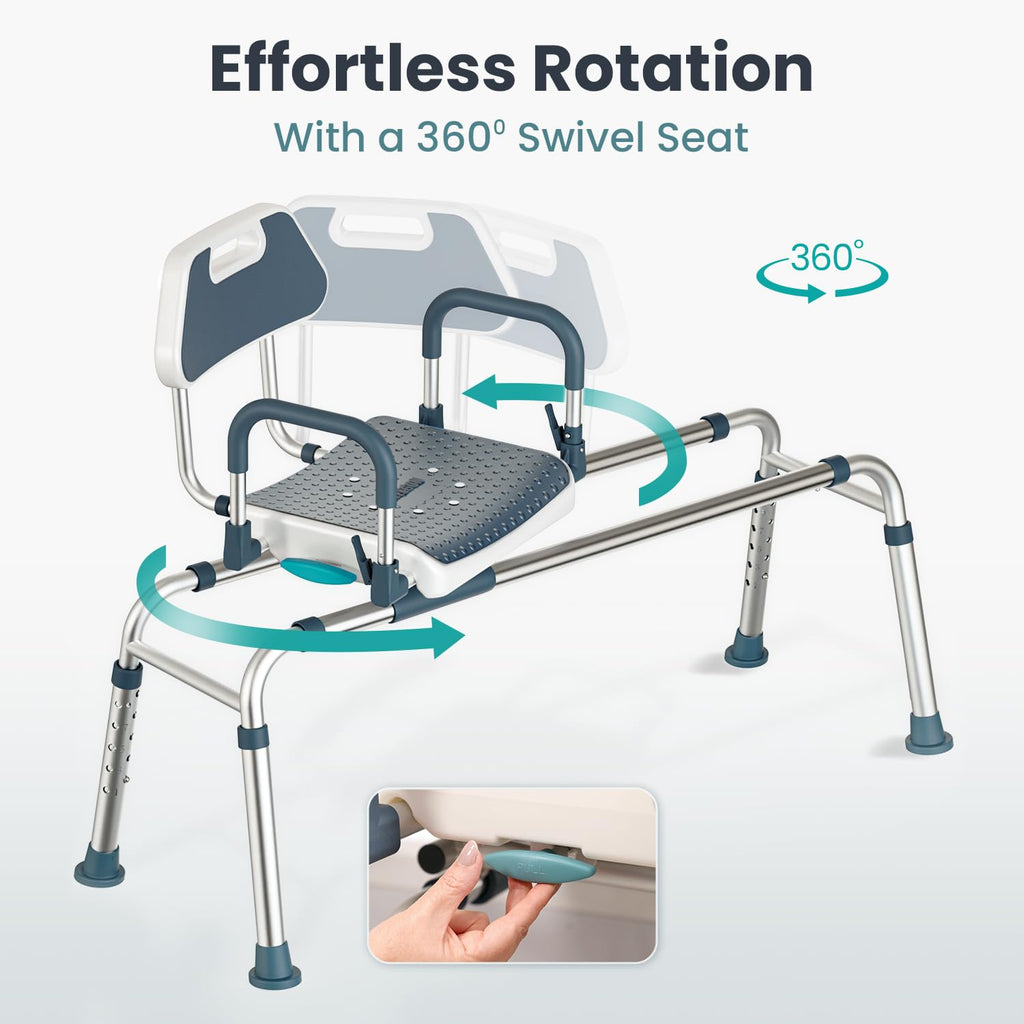 Dark Blue Sliding Shower Chair Tub Transfer Bench with Swivel Seat V698156