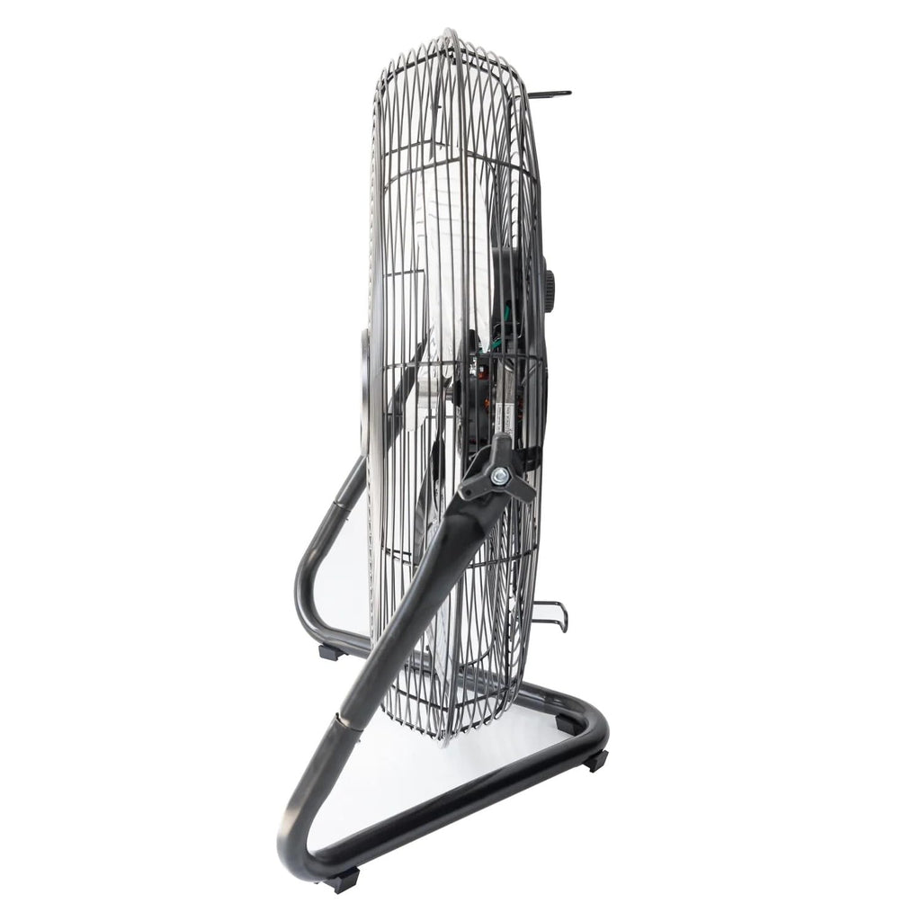20" 3-Speed Tiltable Black Steel Floor Fan D329