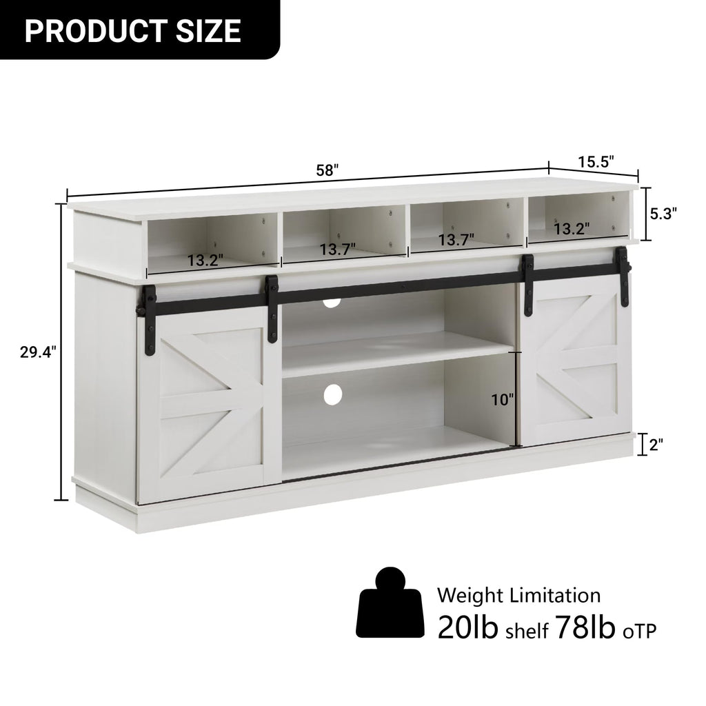 White 58" Farmhouse TV Stand with Sliding Barn Doors Q11648