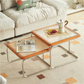 Square Nesting Coffee Table Set of 2 Wooden Rattan Glass Brown C2398