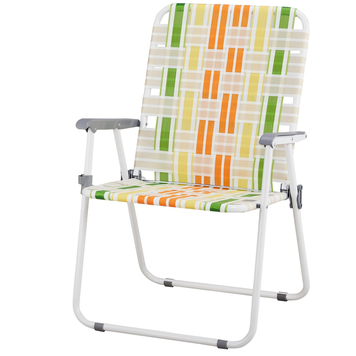 Folding Webbed Lawn Chairs Set of 2 Yellow & Green F621