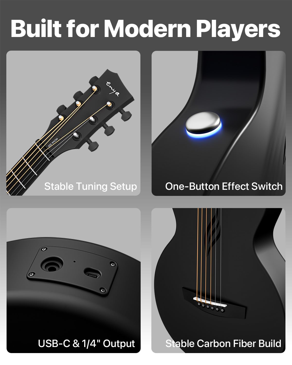 Carbon Fiber 35-Inch Smart Acoustic-Electric Travel Guitar X584806