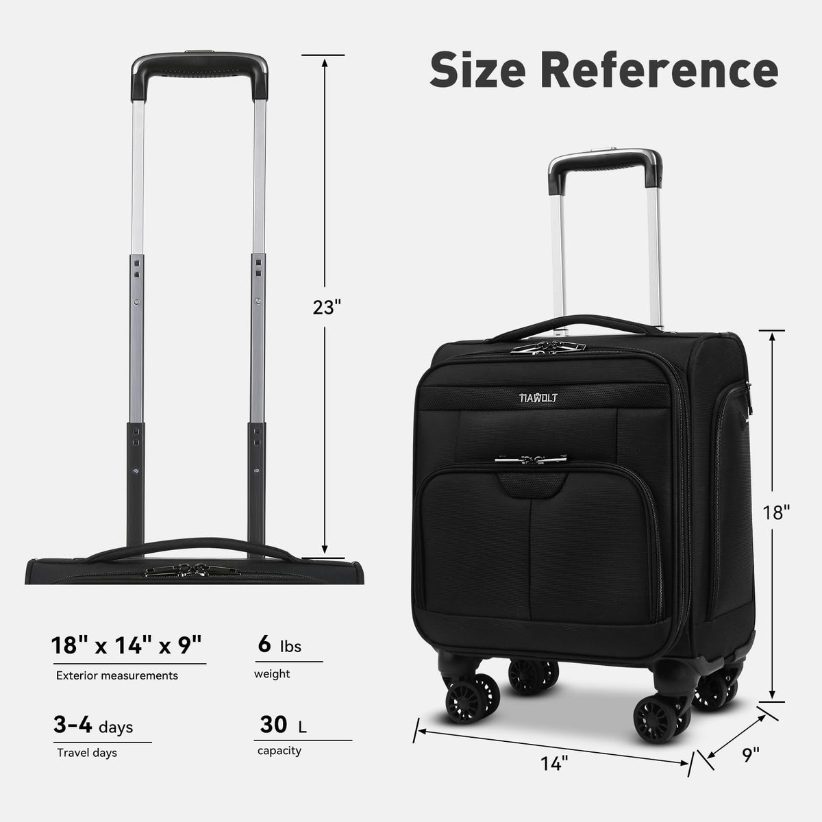 16 Inch Underseat Carry on Luggage with Wheels Black G925