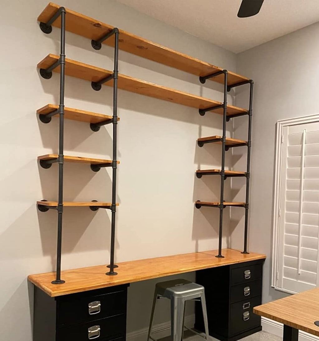 14" Deep 2Pcs Industrial Retro Wall Mount Iron Pipe Shelf T967