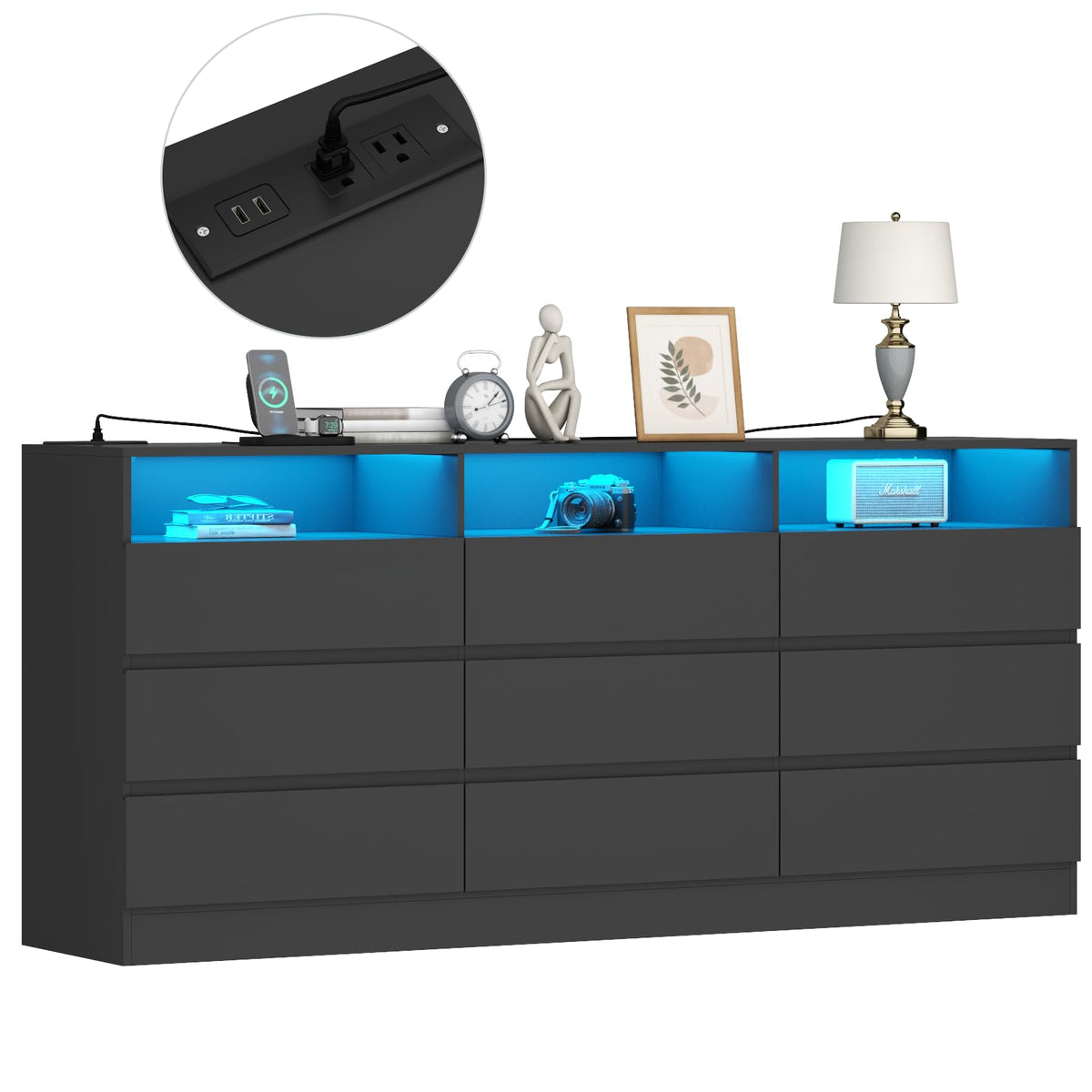 Black 9-Drawer Dresser W813