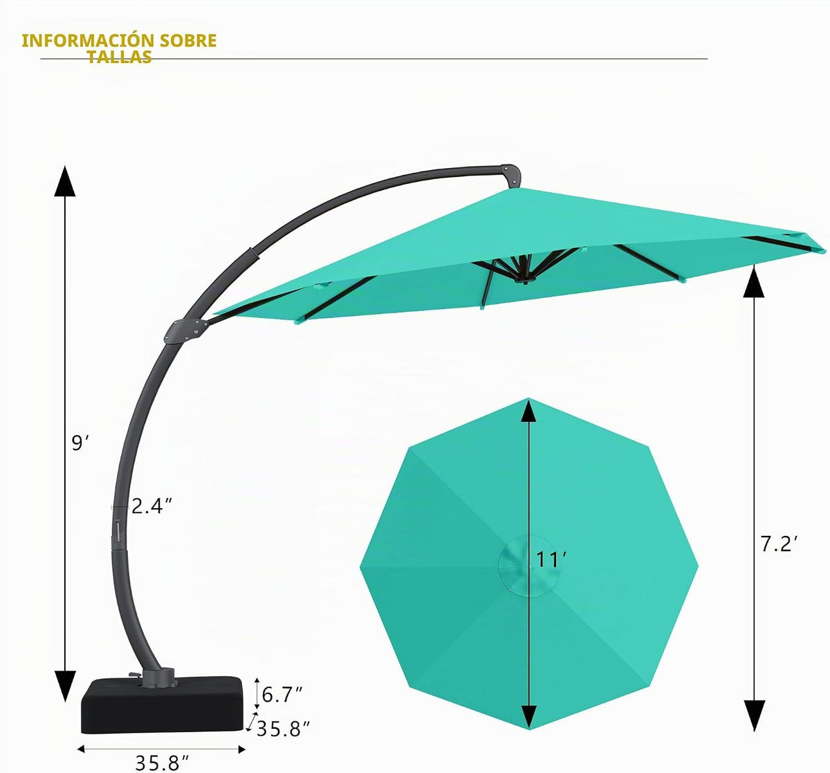 11ft Turquoise Blue Offset Cantilever Patio Umbrella with Base M815