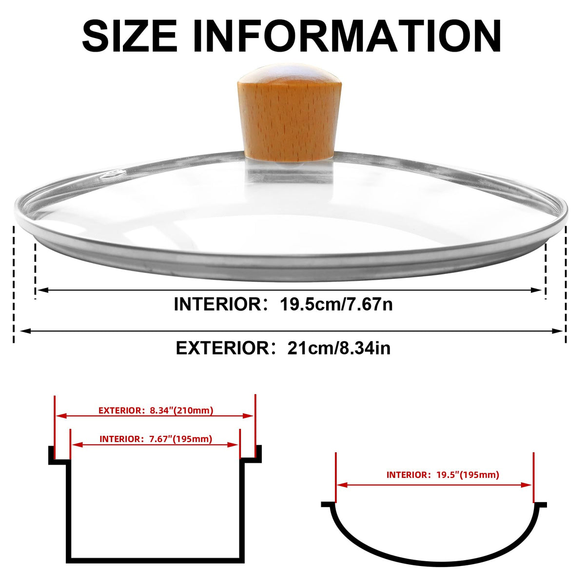 8 Inch Tempered Glass Pan Lid with Wooden Handle P793