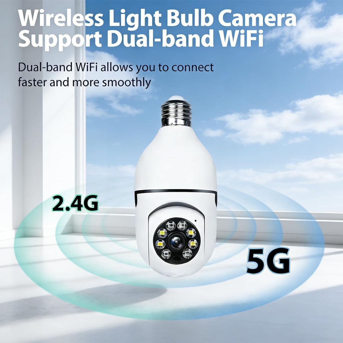 Light Bulb Security Camera 5G 2.4GHz WiFi 2K 3MP Wireless Outdoor X4544