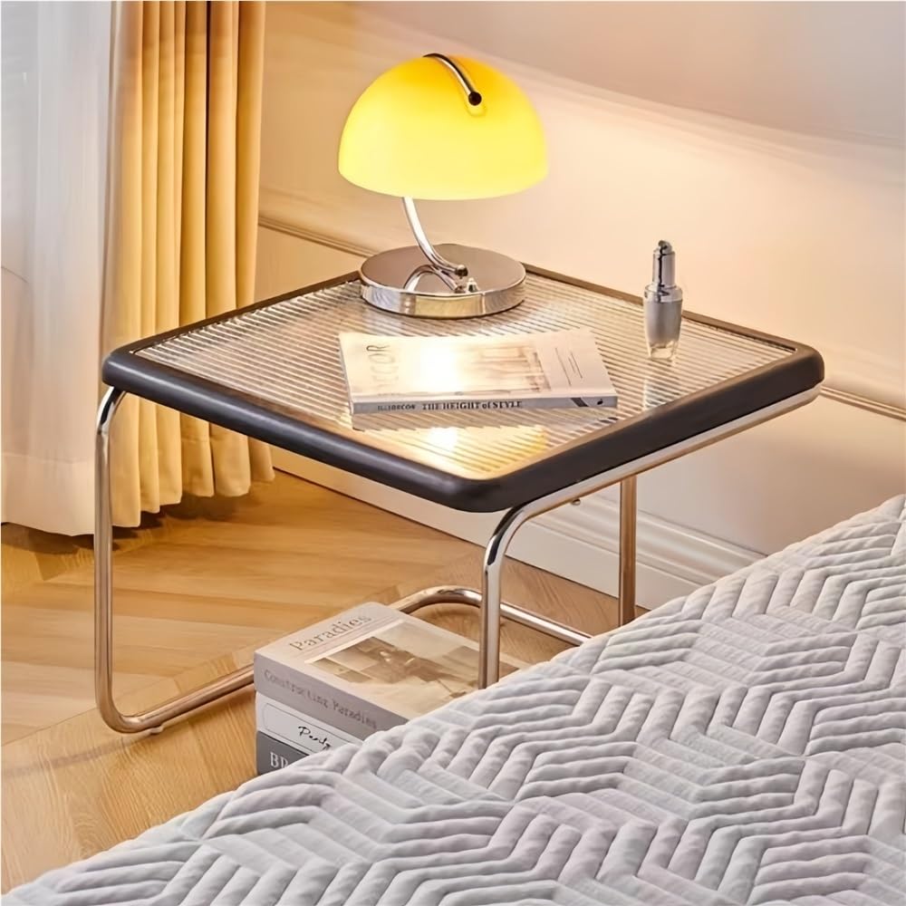 Square Nesting Coffee Table Set of 2 Wooden Rattan Glass Brown C2398