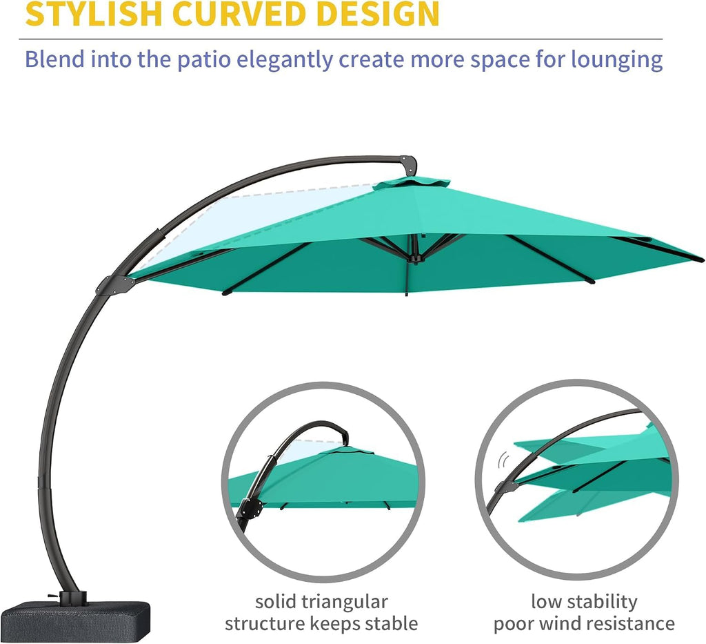 11ft Turquoise Blue Offset Cantilever Patio Umbrella with Base M815
