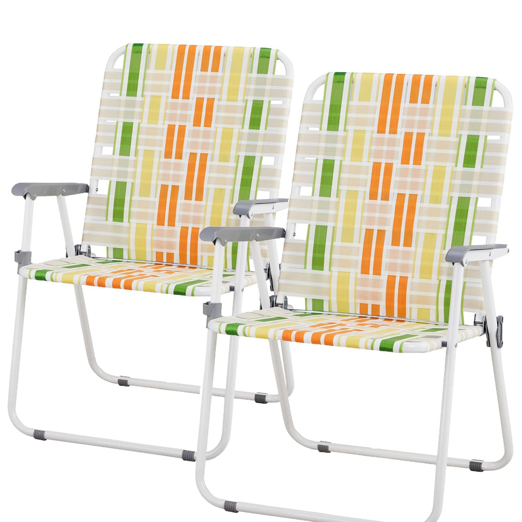 Folding Webbed Lawn Chairs Set of 2 Yellow & Green F621