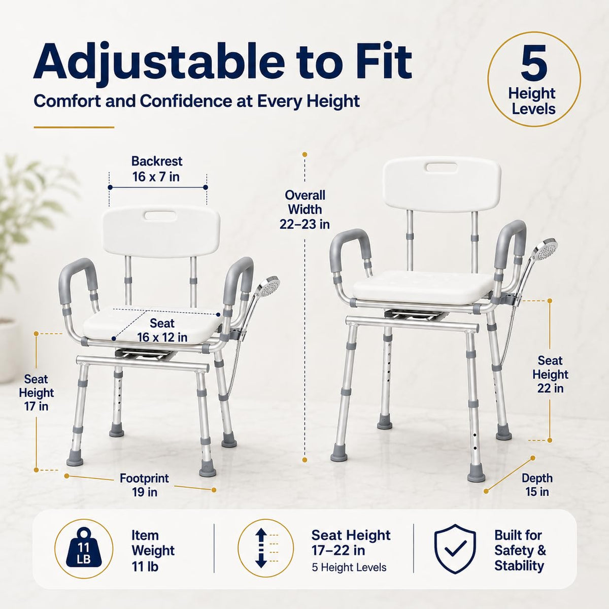 Adjustable Swivel Shower Chair L743050