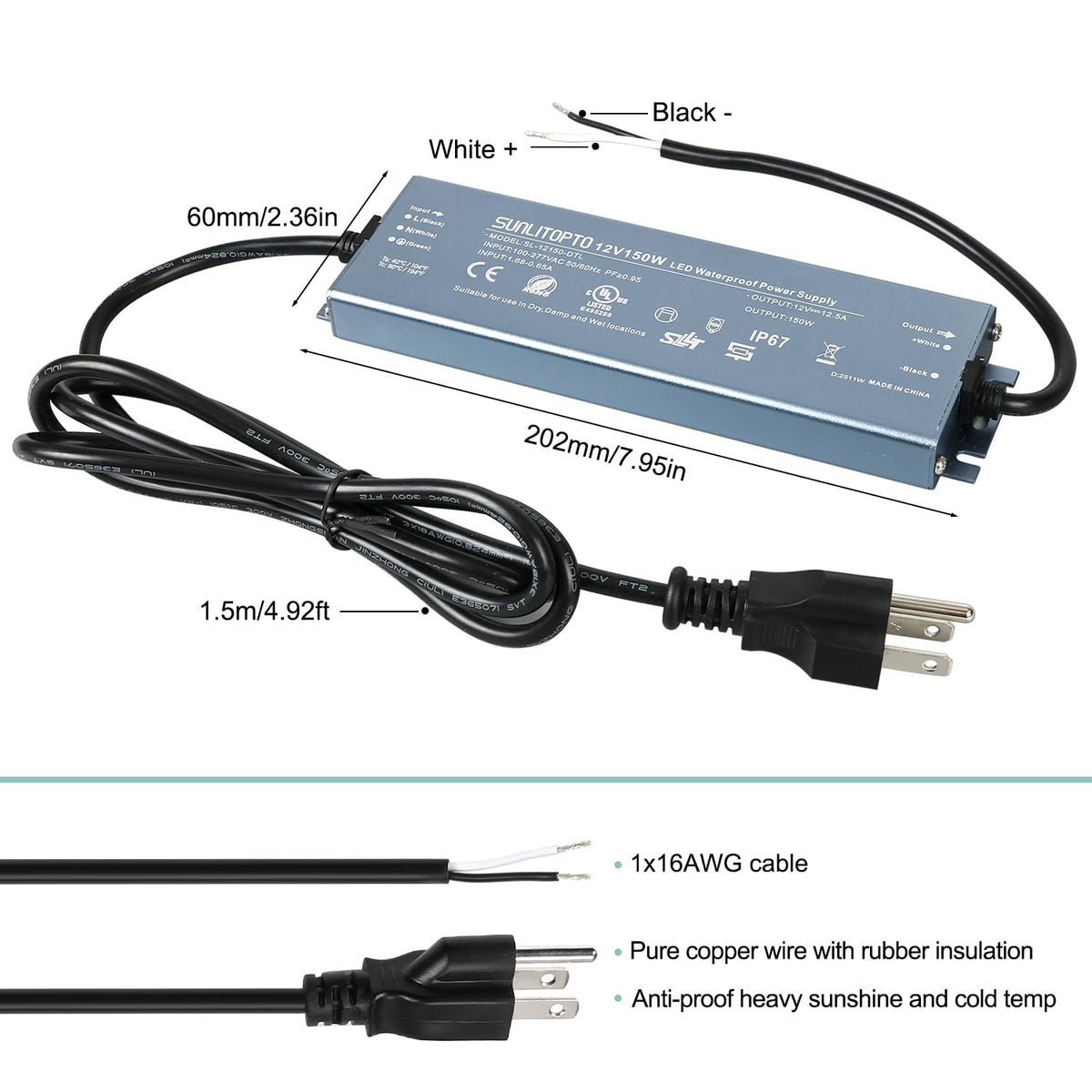 200W IP67 Waterproof 12V LED Power Supply F2385