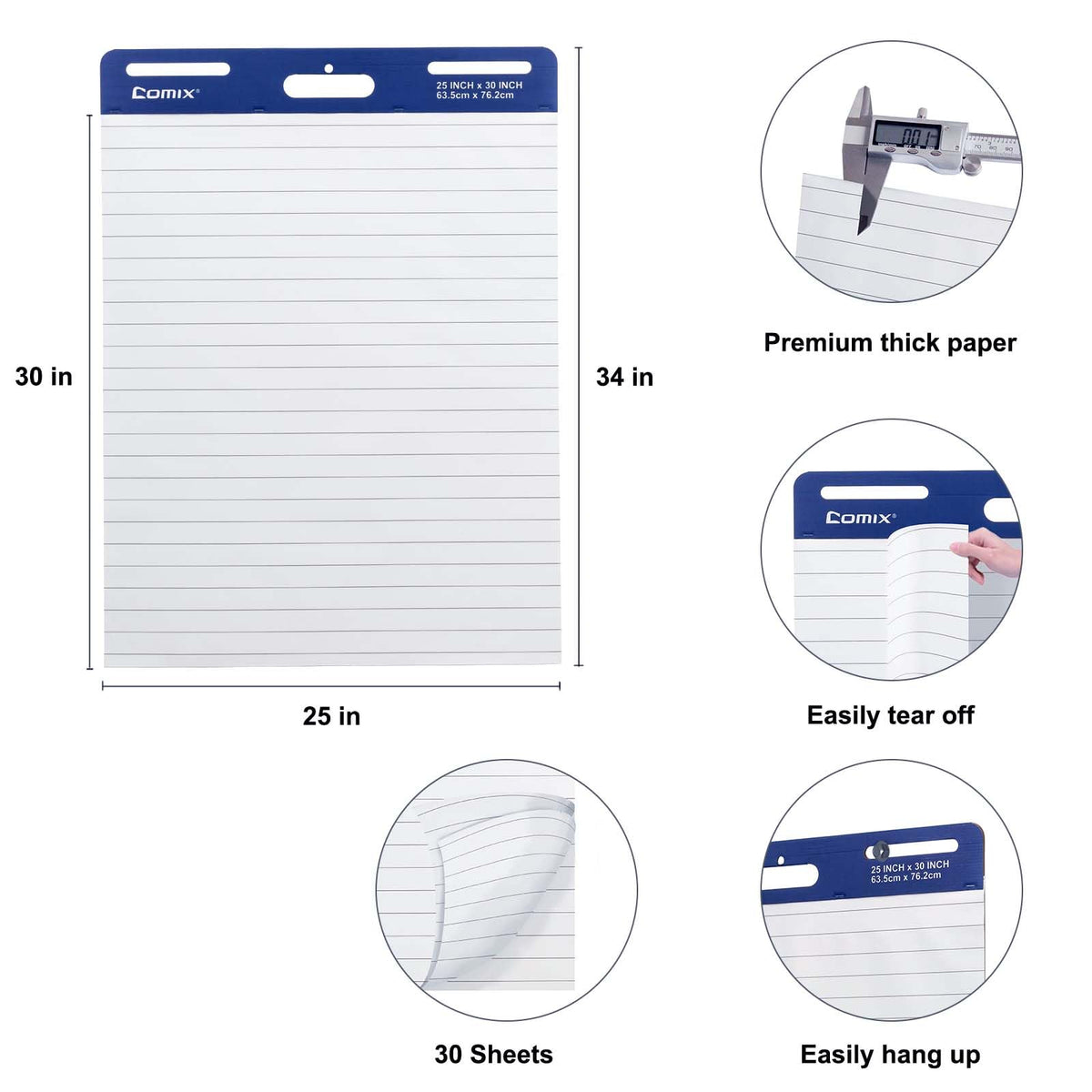 Lined Sticky Easel Pad, 25 x 30 In Flip Chart, 30 Sheets/Pad, 10 Pads B71157
