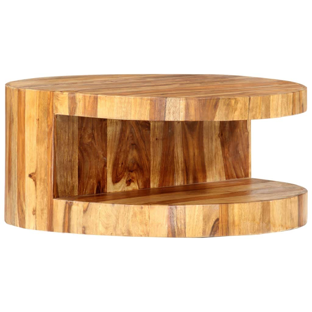 Solid Sheesham Wood Round Coffee Table with Storage Shelf B7986