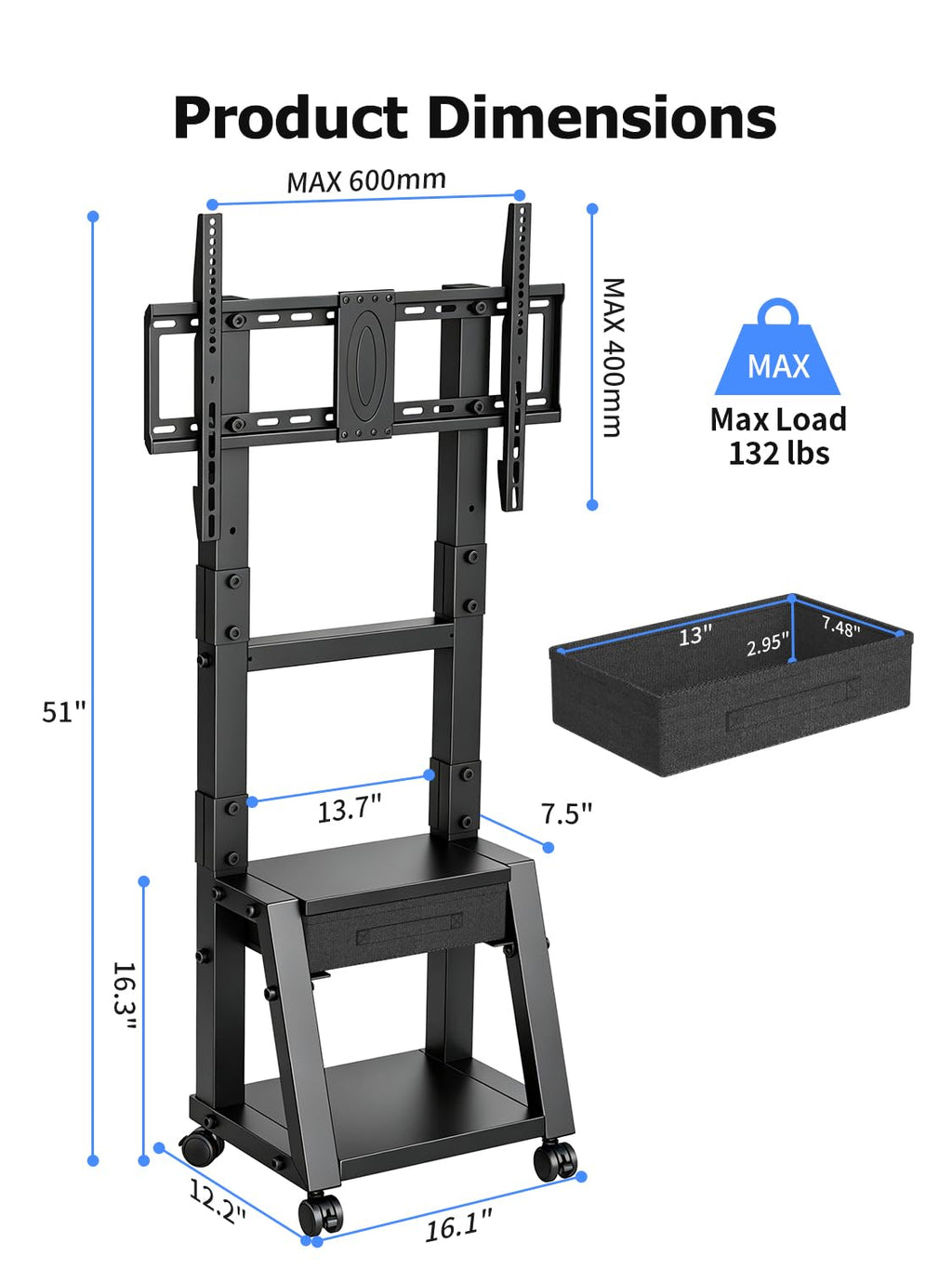 Mobile TV Cart with Storage Drawer for 32-75 inch TVs W221901