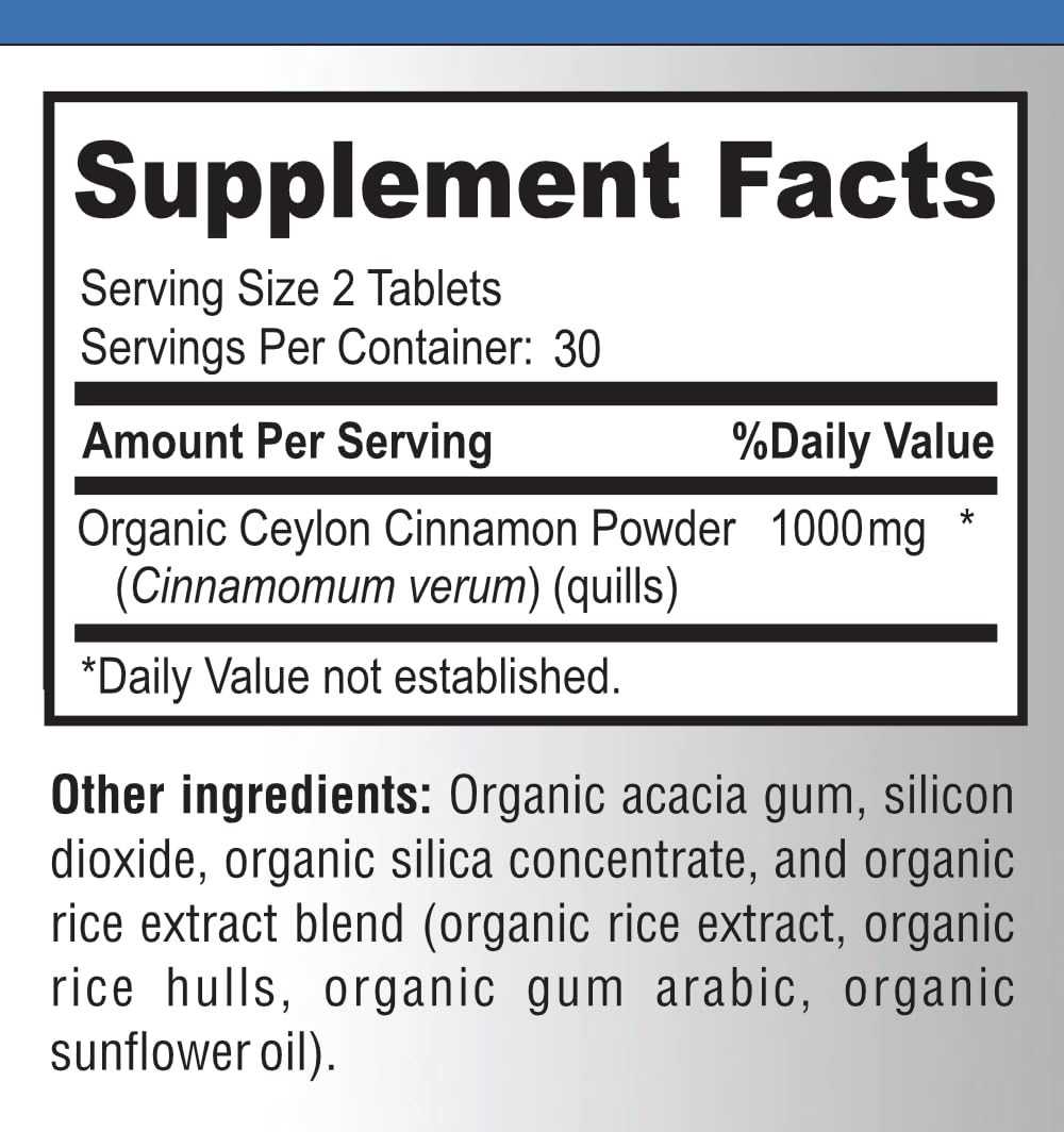 Organic Ceylon Cinnamon 1000mg 60 Tablets Y510970