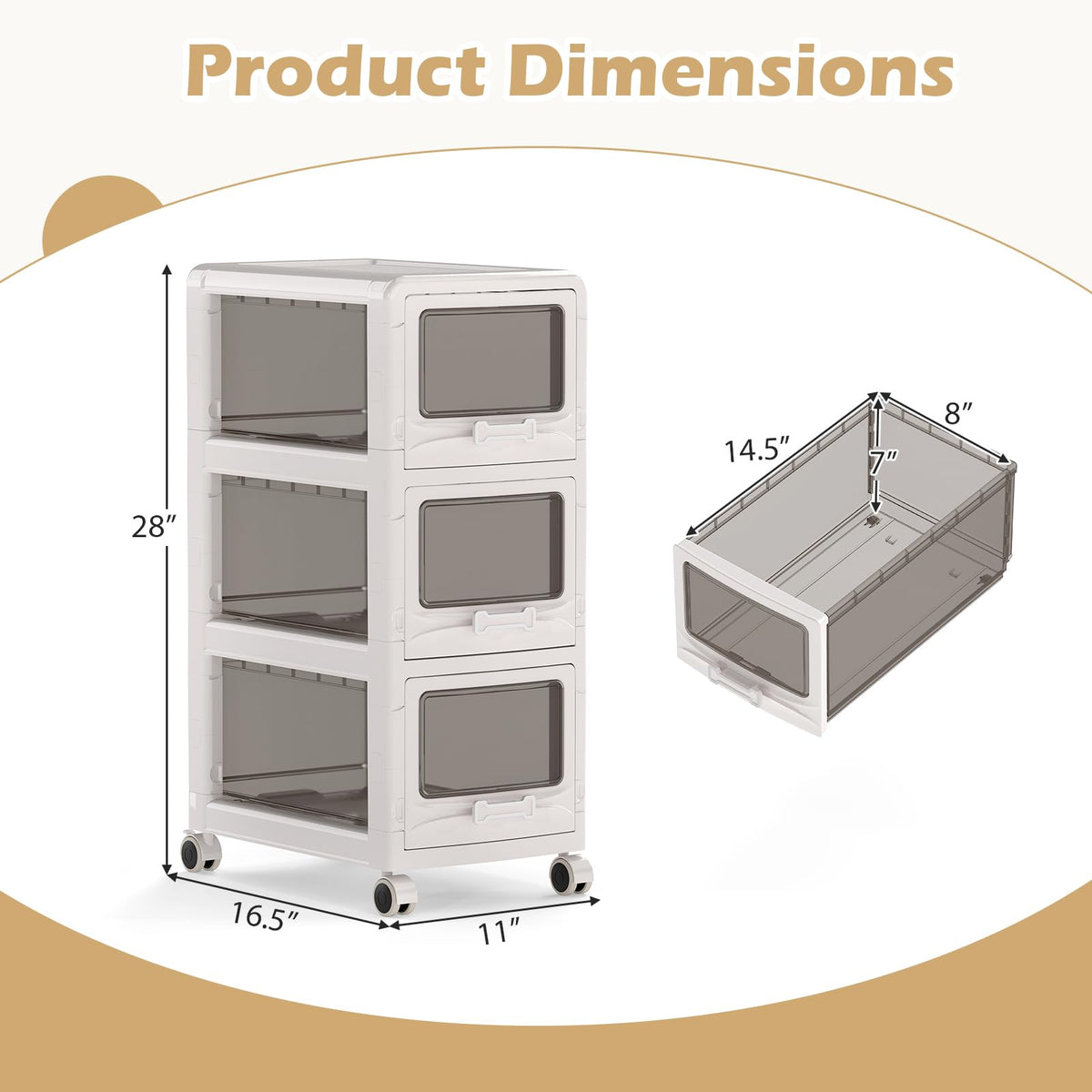 3 Tier Rolling Storage Cart with Drawers U13694