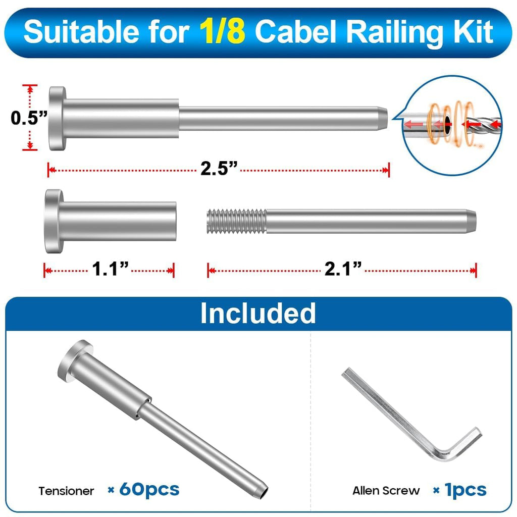 60 Pack T316 Stainless Steel 1/8" Cable Railing Kit X199858