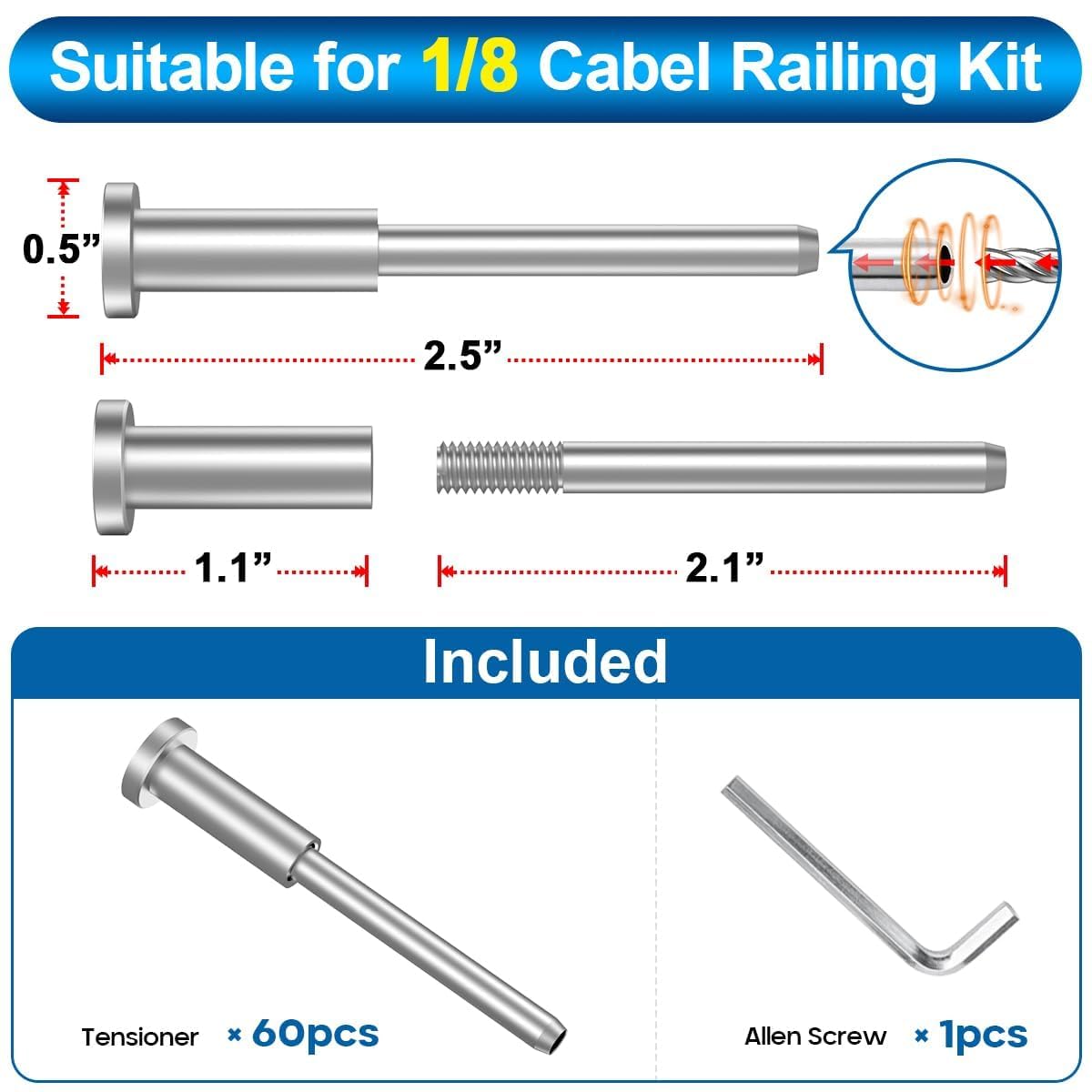 60 Pack T316 Stainless Steel 1/8" Cable Railing Kit X199858
