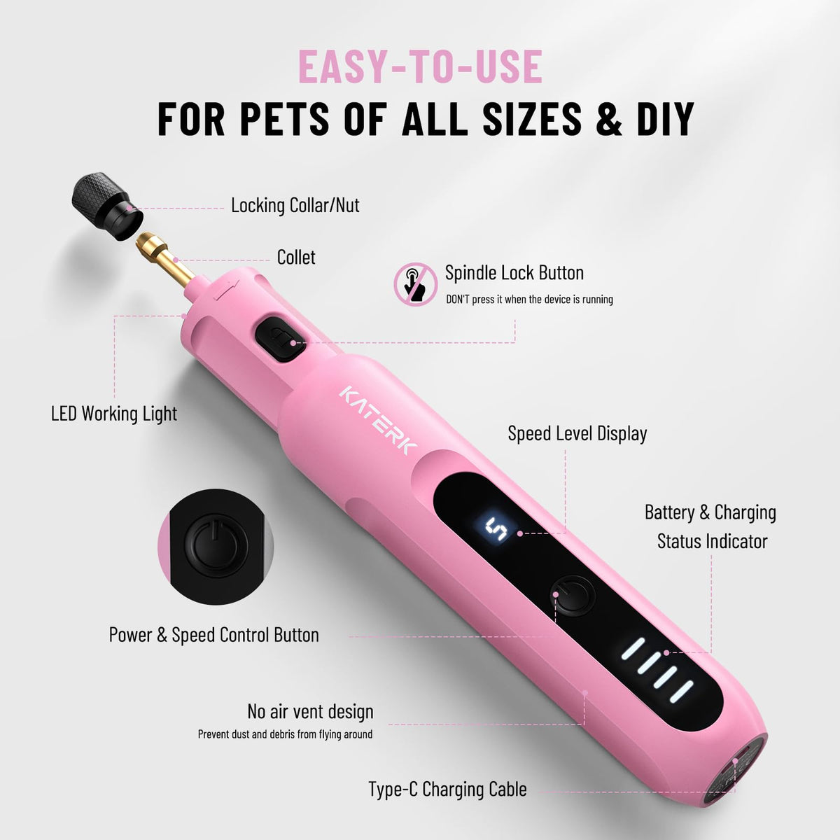 5 Speed Quiet Electric Dog Nail Grinder J4113