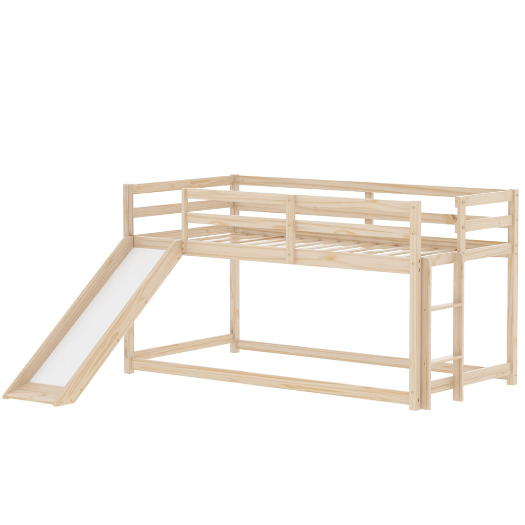 Twin Over Twin Solid Wood Bunk Bed with Slide and Ladder Y8273